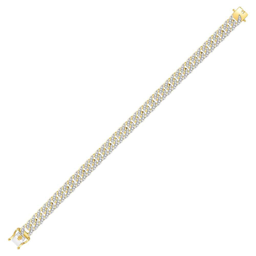 10kt Yellow Gold Mens Round Diamond Cuban Link Bracelet 1-7/8 Cttw