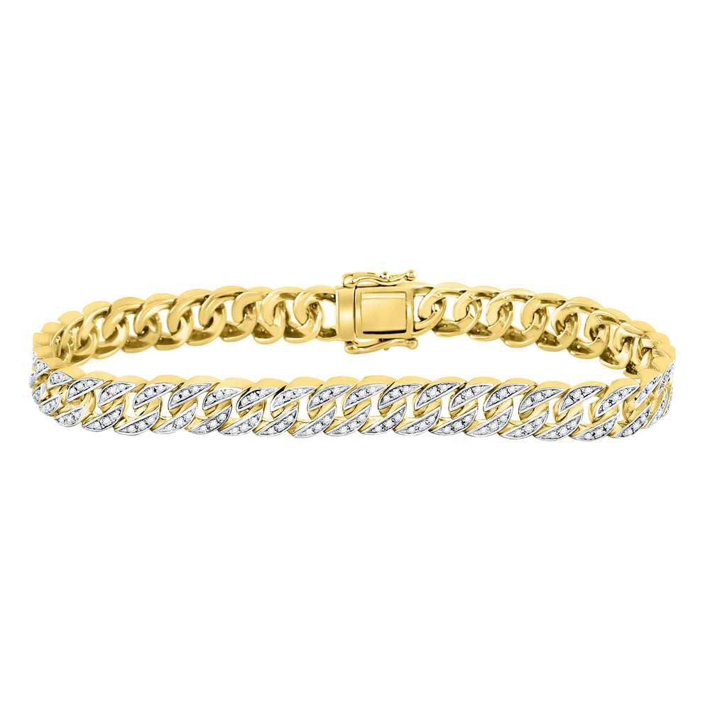 10kt Yellow Gold Mens Round Diamond Cuban Link Bracelet 1-7/8 Cttw