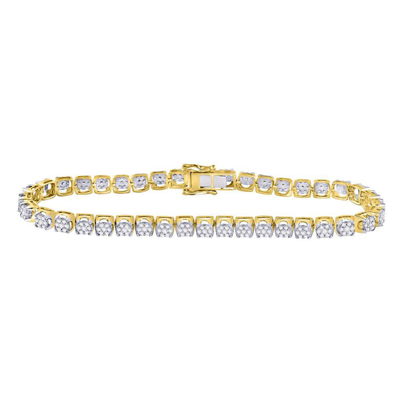 10kt Yellow Gold Mens Round Diamond Cluster Fashion Bracelet 3 Cttw