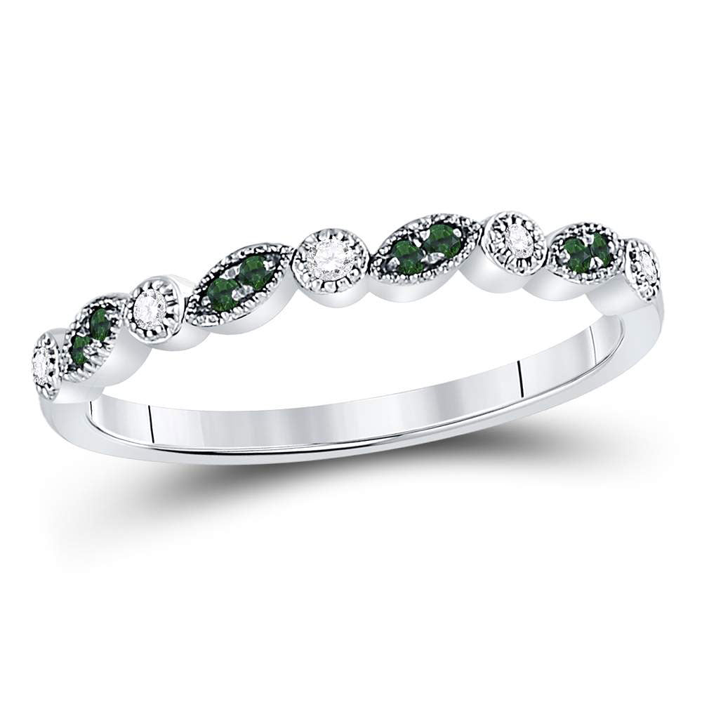 10kt White Gold Womens Round Emerald Diamond Milgrain Stackable Band Ring 1/10 Cttw