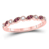 10kt Rose Gold Womens Round Ruby Diamond Marquise Dot Stackable Band Ring 1/8 Cttw