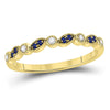 10kt Yellow Gold Womens Round Blue Sapphire Diamond Stackable Band Ring 1/10 Cttw