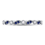 10kt White Gold Womens Round Blue Sapphire Diamond Stackable Band Ring 1/10 Cttw