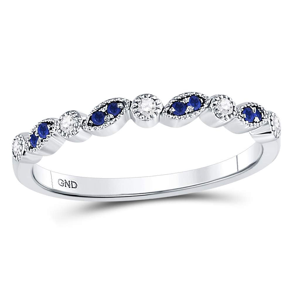 10kt White Gold Womens Round Blue Sapphire Diamond Stackable Band Ring 1/10 Cttw