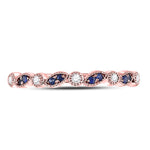 10kt Rose Gold Womens Round Blue Sapphire Diamond Stackable Band Ring 1/10 Cttw