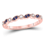 10kt Rose Gold Womens Round Blue Sapphire Diamond Stackable Band Ring 1/10 Cttw