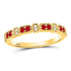 10kt Yellow Gold Womens Round Ruby Diamond Stackable Band Ring 1/4 Cttw