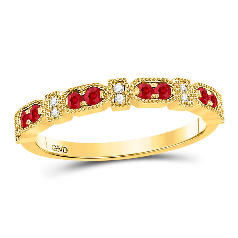 10kt Yellow Gold Womens Round Ruby Diamond Stackable Band Ring 1/4 Cttw