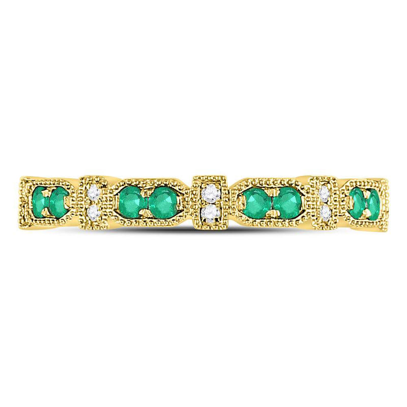 10kt Yellow Gold Womens Round Emerald Stackable Band Ring 1/4 Cttw