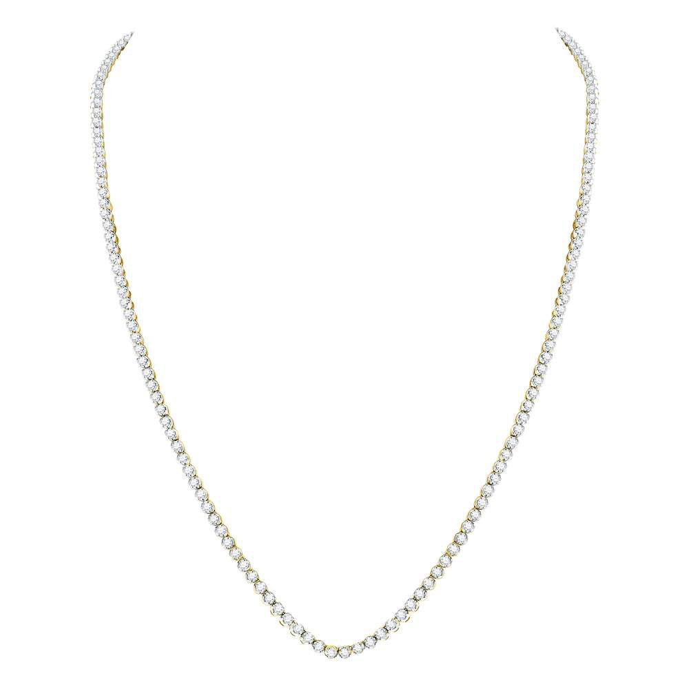 10kt Yellow Gold Mens Round Diamond Studded 24" Tennis Chain Necklace 11 Cttw