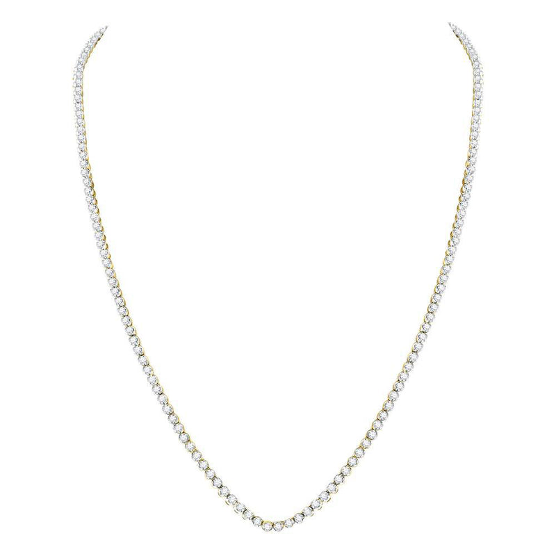 10kt Yellow Gold Mens Round Diamond Studded 24" Tennis Chain Necklace 11 Cttw