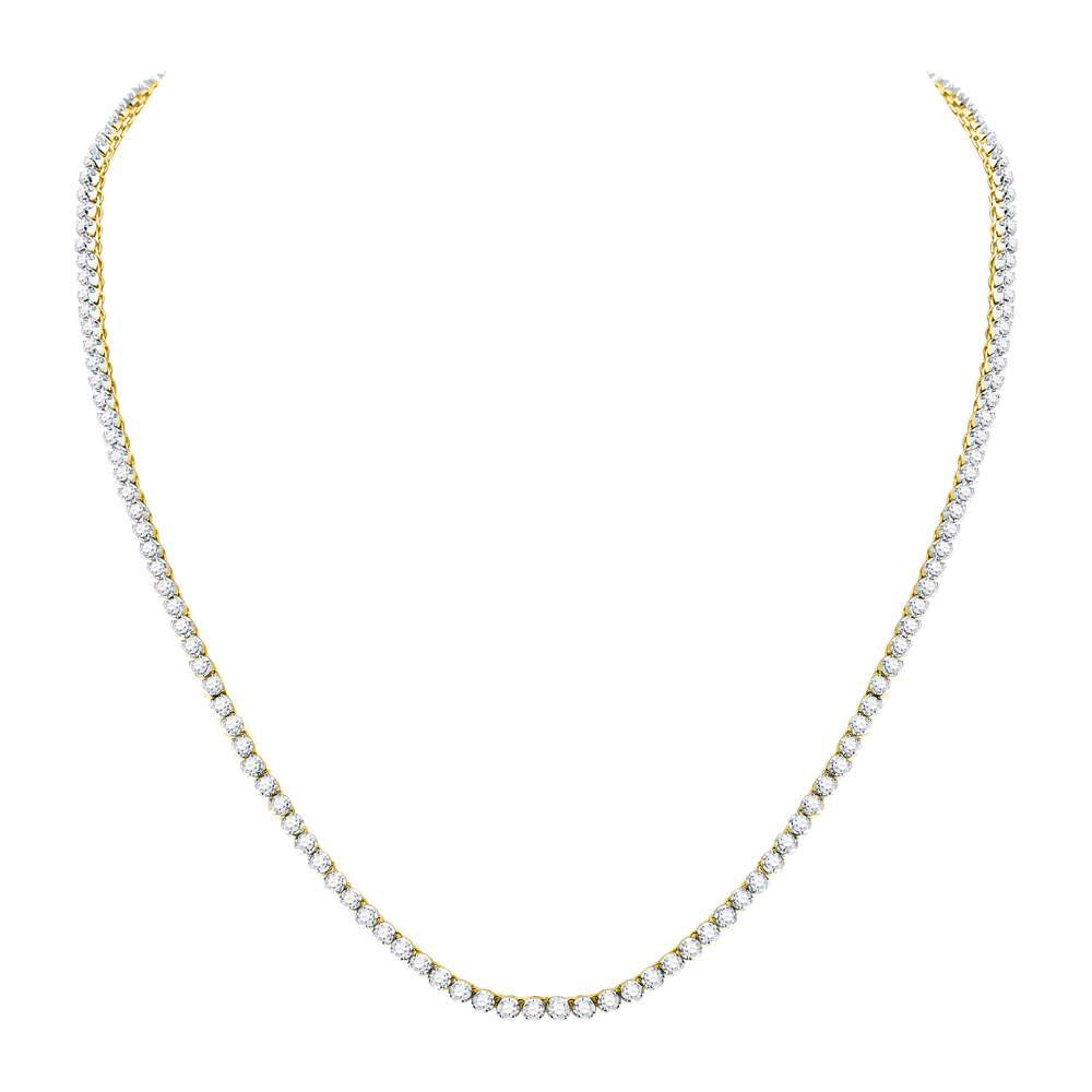 10kt Yellow Gold Mens Round Diamond Studded 22" Tennis Chain Necklace 10-1/2 Cttw