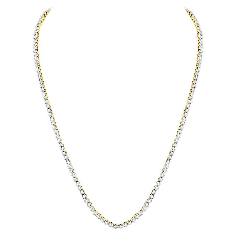 10kt Yellow Gold Mens Round Diamond Studded 26" Tennis Chain Necklace 11-3/8 Cttw