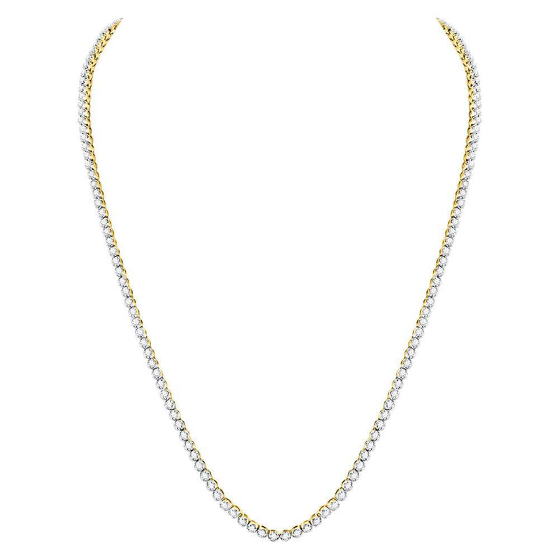 10kt Yellow Gold Mens Round Diamond Studded 26" Tennis Chain Necklace 11-3/8 Cttw