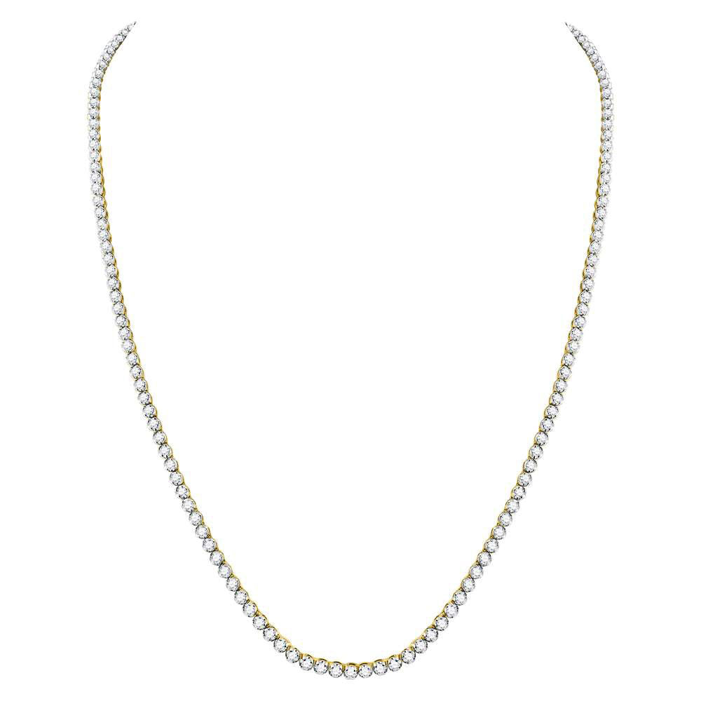 10kt Yellow Gold Mens Round Diamond Studded 30" Tennis Chain Necklace 13-3/8 Cttw