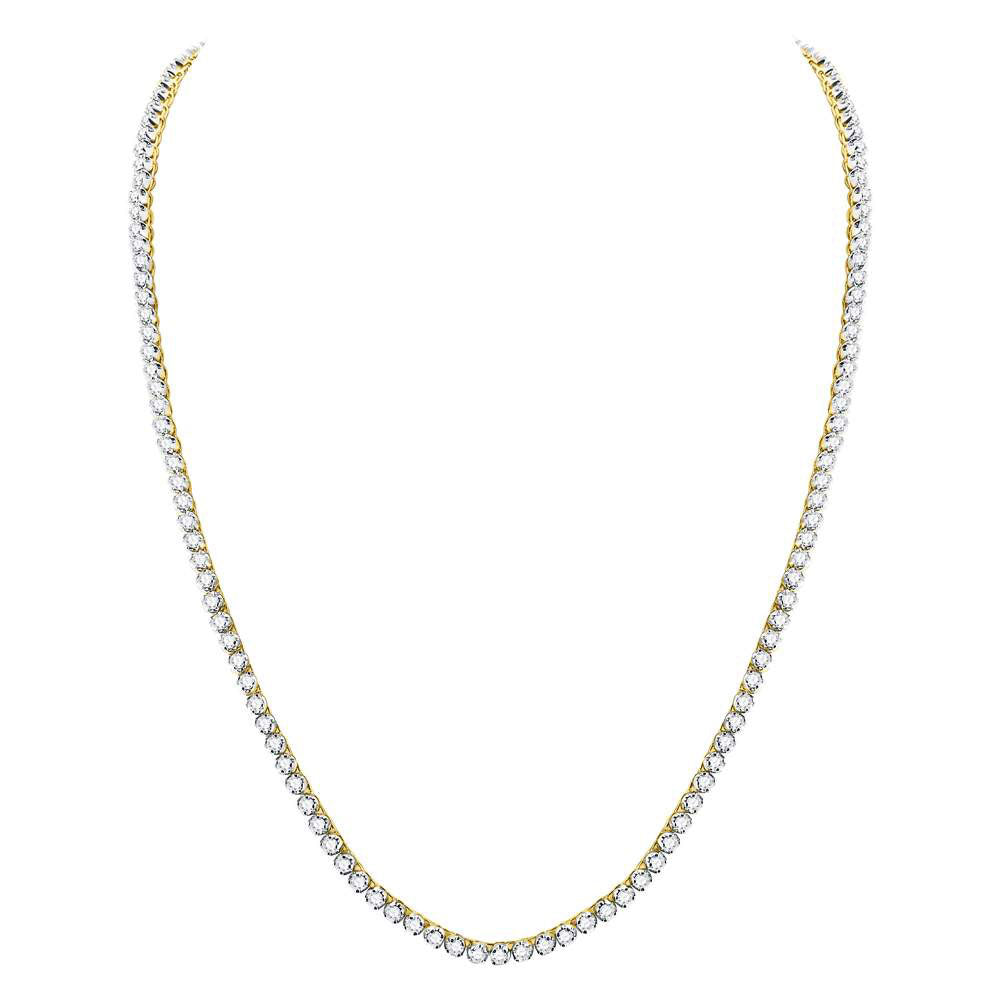 10kt Yellow Gold Mens Round Diamond 24" Studded Tennis Chain Necklace 15 Cttw