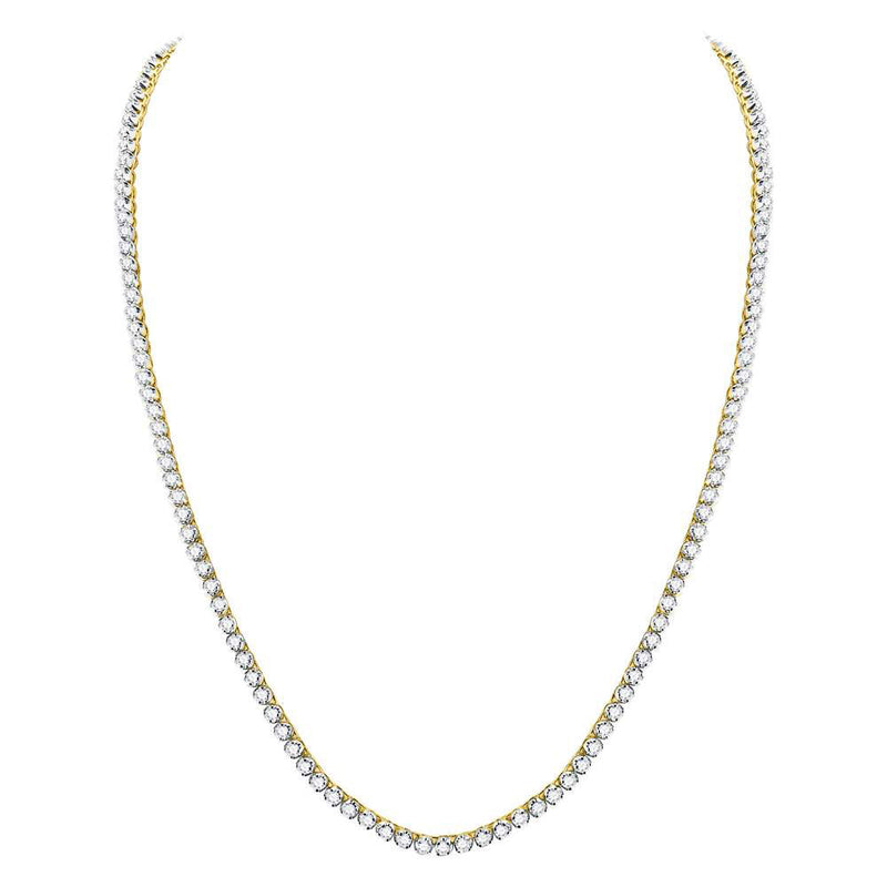 10kt Yellow Gold Mens Round Diamond 24" Studded Tennis Chain Necklace 15 Cttw