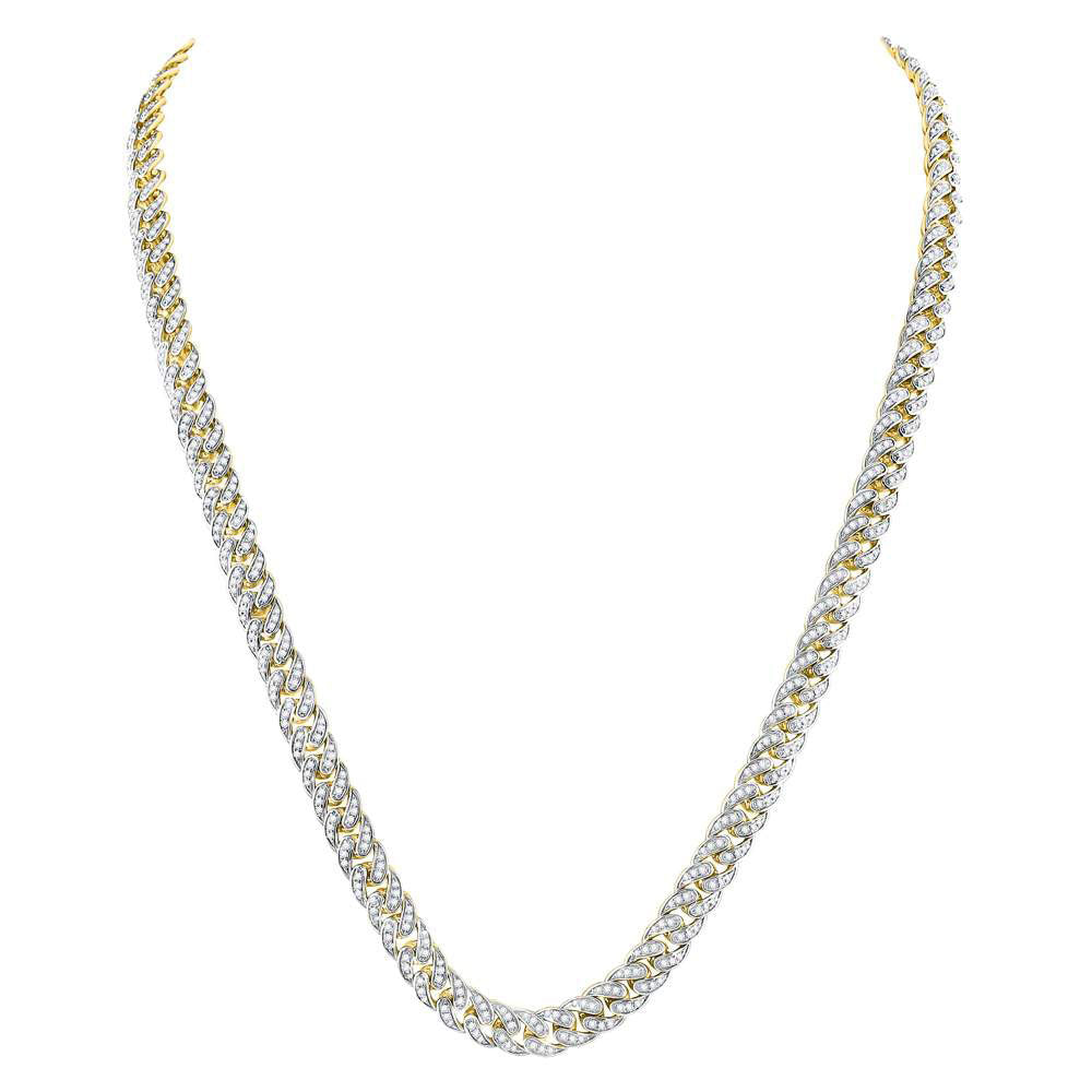 10kt Yellow Gold Mens Round Diamond Cuban Link Chain Necklace 7 Cttw