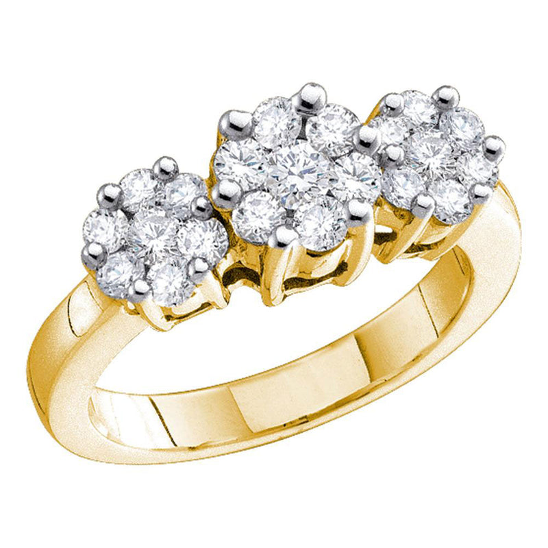 14kt Yellow Gold Womens Round Diamond Triple Cluster Ring 2 Cttw