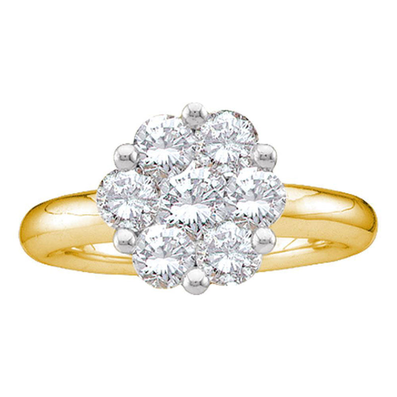 14kt Yellow Gold Womens Round Diamond Flower Cluster Ring 1 Cttw