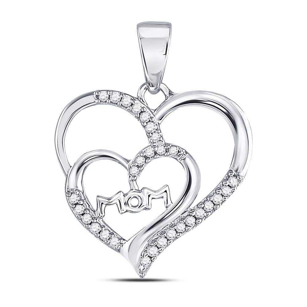 10kt White Gold Womens Round Diamond Mom Mother Double Heart Pendant 1/8 Cttw