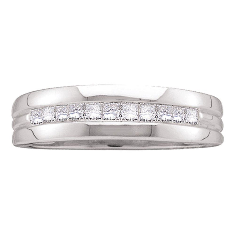 14kt White Gold Mens Princess Channel-set Diamond Single Row Wedding Band 1/2 Cttw