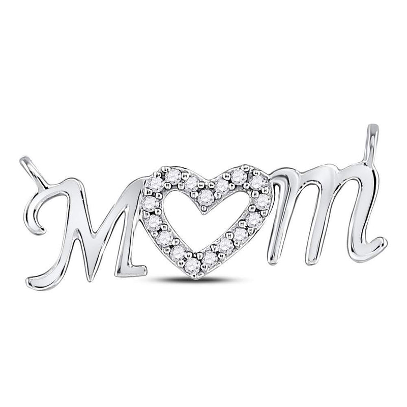 10kt White Gold Womens Round Diamond Mom Mother Heart Pendant 1/10 Cttw