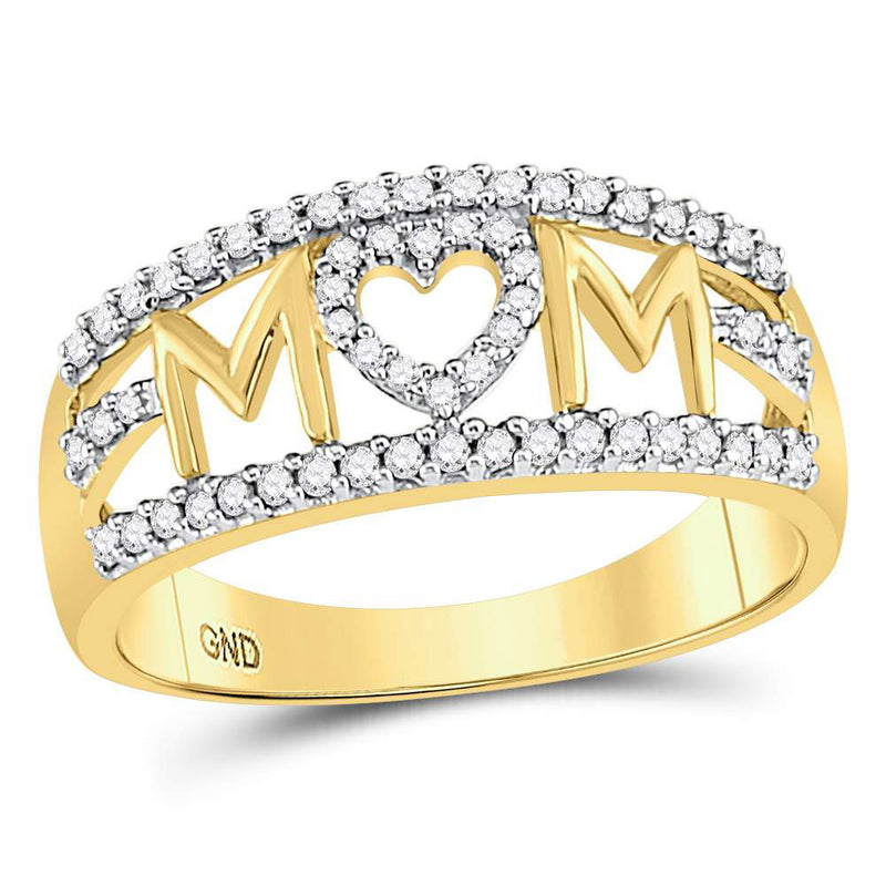 10kt Yellow Gold Womens Round Diamond Mom Mother Heart Band Ring 1/4 Cttw