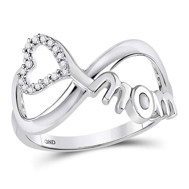 10kt White Gold Womens Round Diamond Mom Infinity Heart Ring 1/20 Cttw