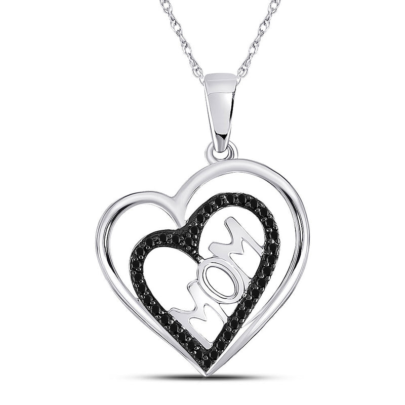 10kt White Gold Womens Round Black Color Enhanced Diamond Mom Mother Heart Pendant 1/8 Cttw