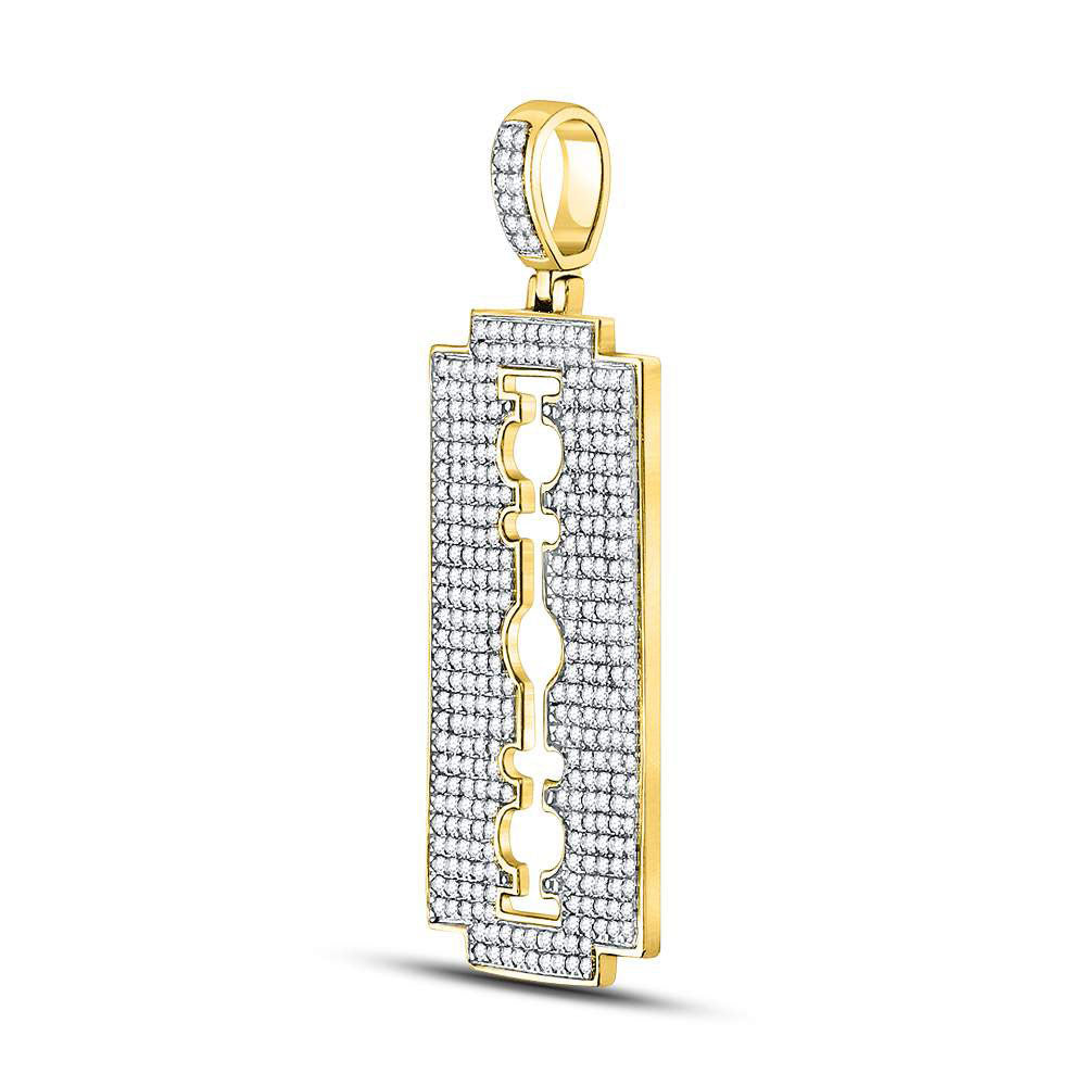 10kt Yellow Gold Mens Round Diamond Razor Blade Charm Pendant 1 Cttw