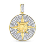 10kt Yellow Gold Mens Round Diamond Compass Rose Lucky 7 Charm Pendant 2-3/8 Cttw