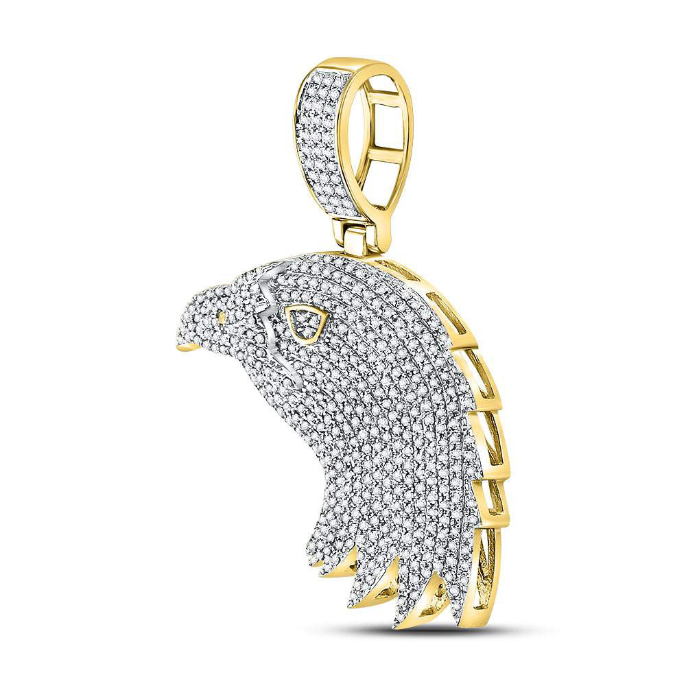 10kt Yellow Gold Mens Round Diamond Eagle Head Charm Pendant 1 Cttw