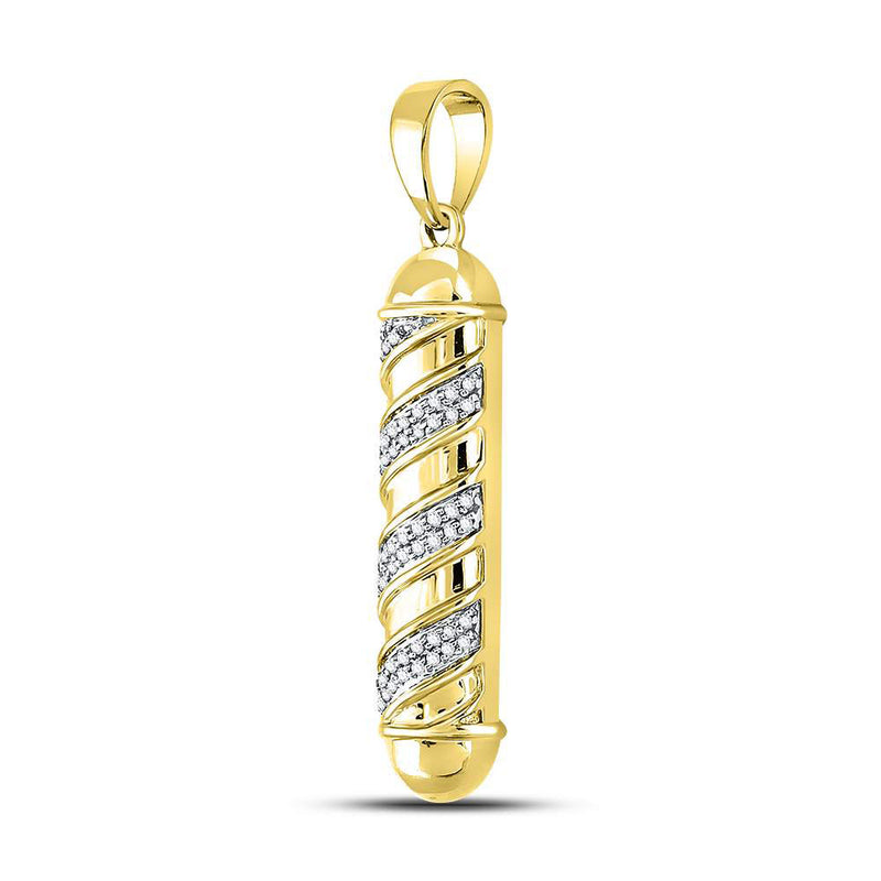 10kt Yellow Gold Mens Round Diamond Barber Pole Charm Pendant 1/8 Cttw