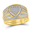 10kt Yellow Gold His Hers Round Diamond Heart Matching Wedding Set 1/2 Cttw