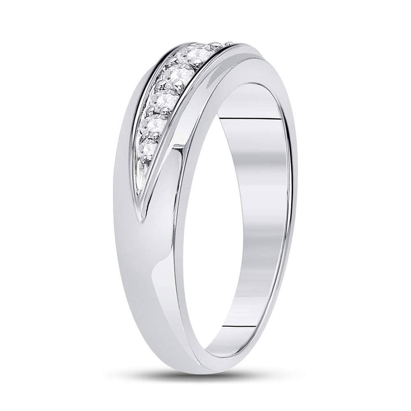 14kt White Gold Mens Round Diamond Single Row Band Ring 1/2 Cttw