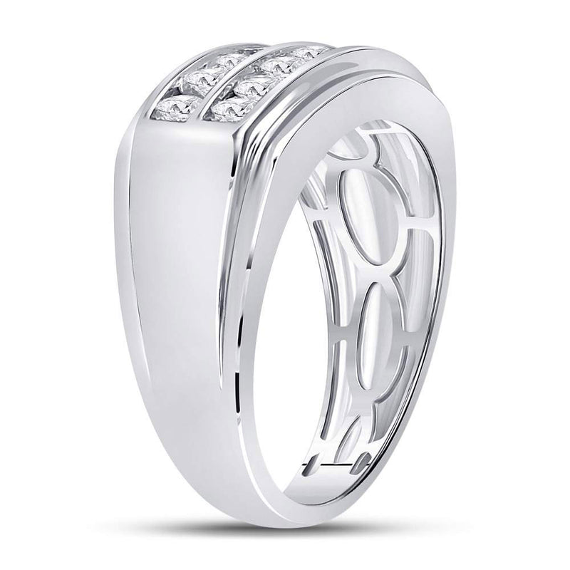 14kt White Gold Mens Round Diamond Double Row Band Ring 1 Cttw