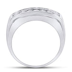 14kt White Gold Mens Round Diamond Double Row Band Ring 1 Cttw