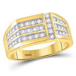 14kt Yellow Gold Mens Round Diamond Triple Row Intersecting Fashion Ring 1/2 Cttw