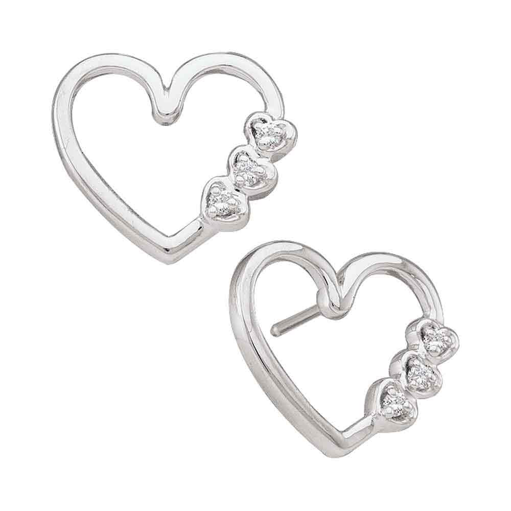 10kt White Gold Womens Round Diamond Heart Earrings 1/20 Cttw