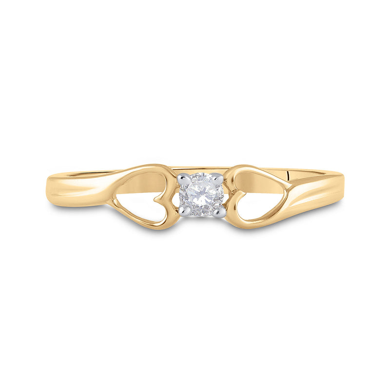 10kt Yellow Gold Womens Round Diamond Solitaire Heart Promise Ring 1/10 Cttw