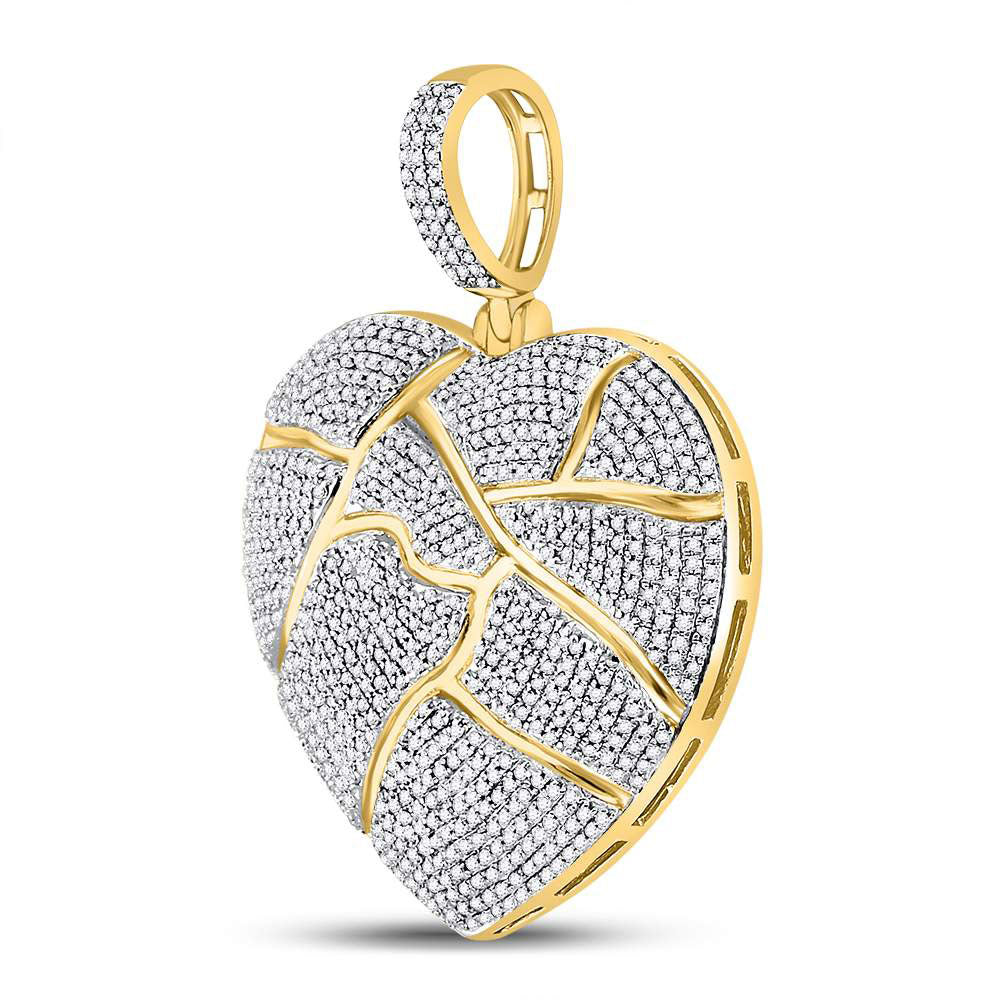 10kt Yellow Gold Mens Round Diamond Fractured Broken Heart Charm Pendant 1-1/2 Cttw