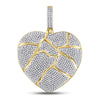 10kt Yellow Gold Mens Round Diamond Fractured Broken Heart Charm Pendant 1-1/2 Cttw