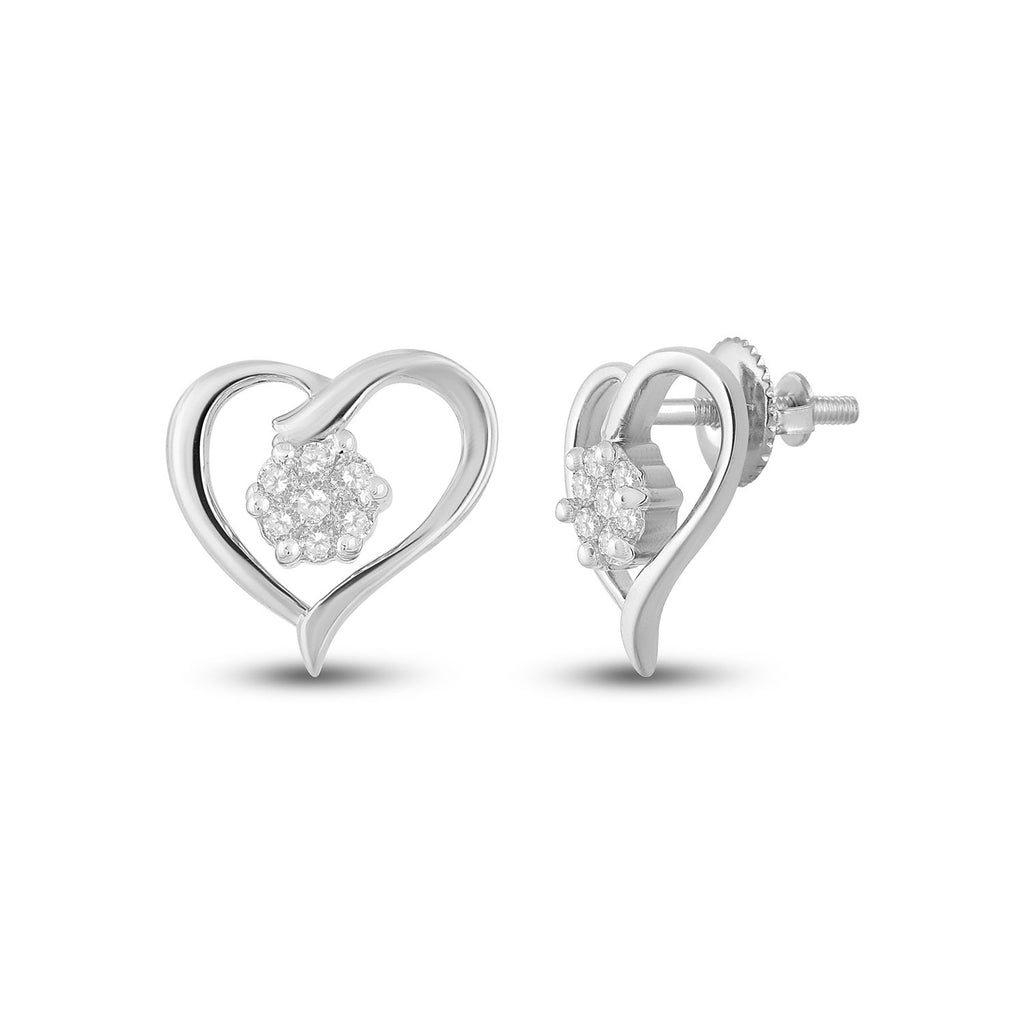 10kt White Gold Womens Round Diamond Heart Earrings 1/6 Cttw