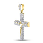 10kt Yellow Gold Mens Round Diamond Roman Cross Crucifix Jesus Charm Pendant 1-1/2 Cttw