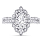 14kt White Gold Marquise Diamond Bridal Wedding Ring Band Set 1-1/4 Cttw