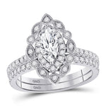 14kt White Gold Marquise Diamond Bridal Wedding Ring Band Set 1-1/4 Cttw