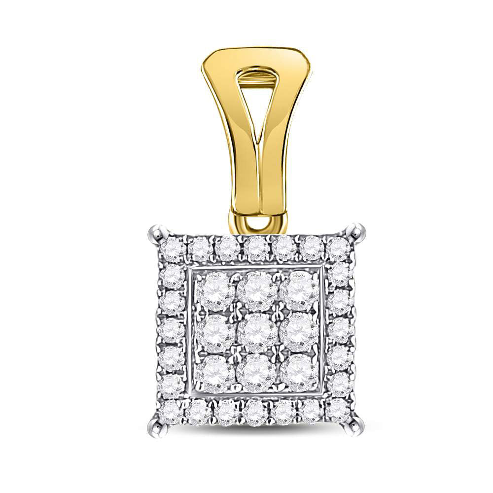 14kt Yellow Gold Womens Round Diamond Square Cluster Pendant 1/4 Cttw