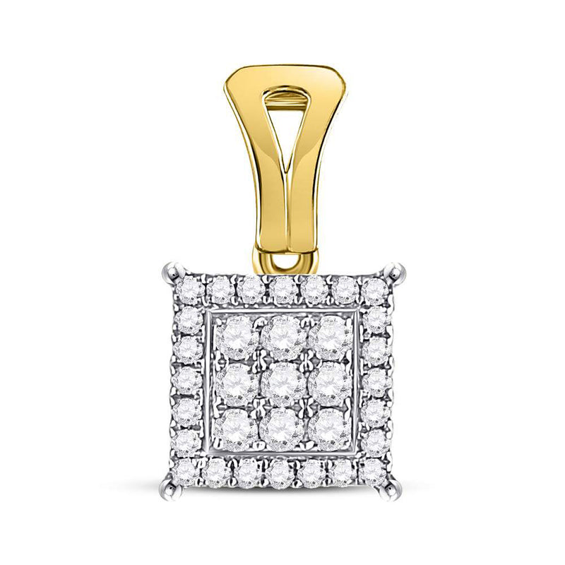 14kt Yellow Gold Womens Round Diamond Square Cluster Pendant 1/2 Cttw