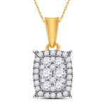 14kt Yellow Gold Womens Round Diamond Rectangle Cluster Pendant 1/4 Cttw